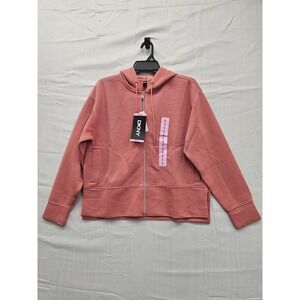 DKNY Ottoman Full Zip Hoodie Faded Rose Pink Ribbed Jacket DPMJ9667 Mens Small